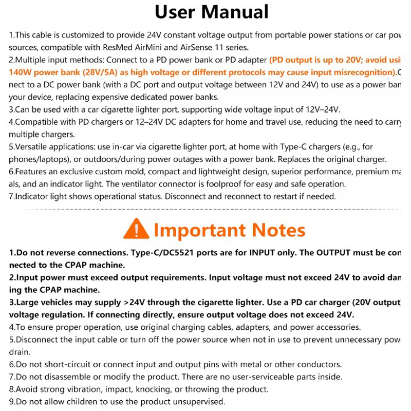 Type-C to ResMed S11 Power Cable